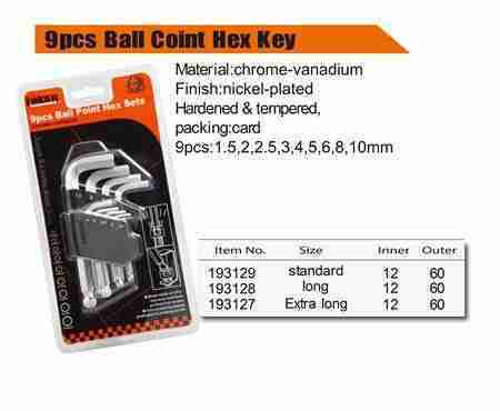Picture of 193129 9pcs Ball Point Hex Key Set Standard/1*60